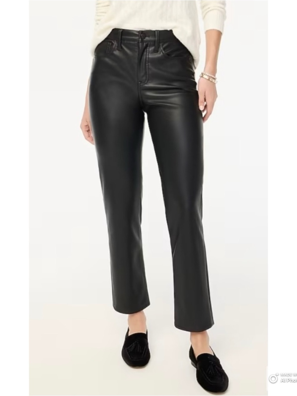 J Crew Factory PETITE Full Length Straight Leg Black Faux Leather Pants Size 27P